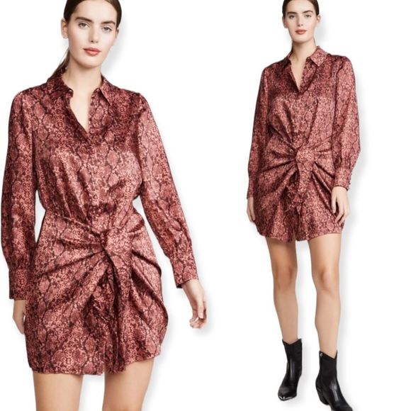 cinq a sept Dresses & Skirts - Cinq A Sept Gaby Rosewood Python Faux Wrap Long Sleeve Mini Dress Size 4